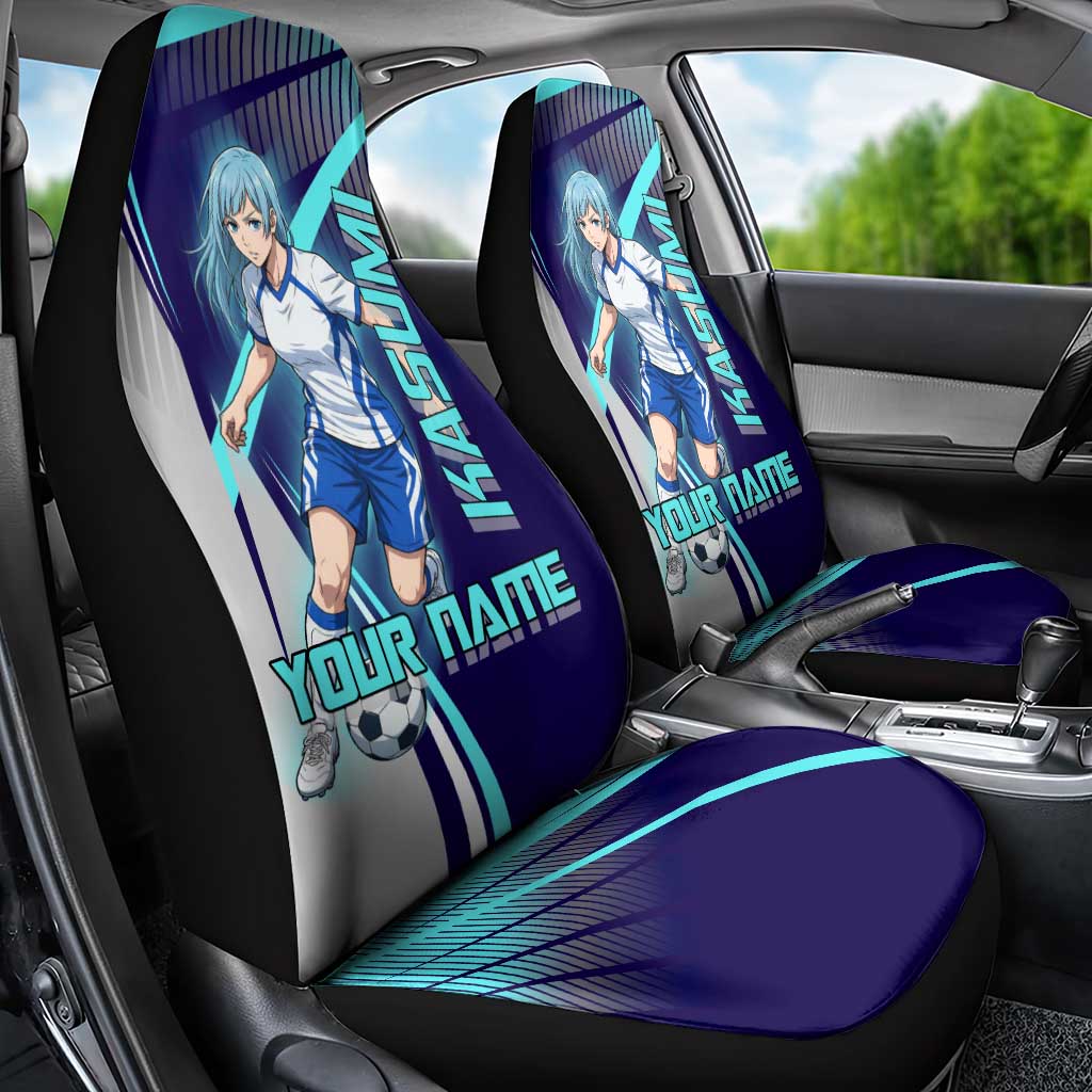 Personalized Miwa Kasumi Jujutsu Kaisen Car Seat Cover with Light Blue Accents and Action Pose