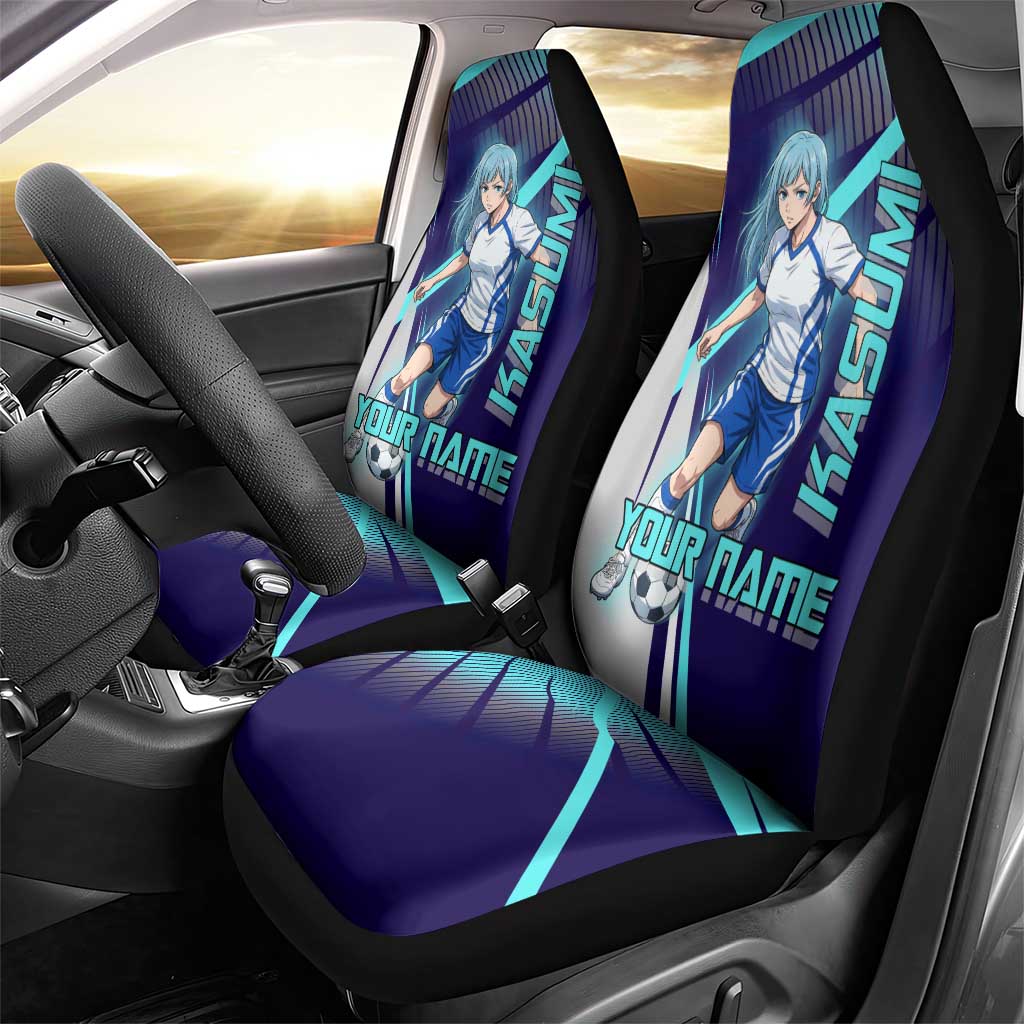 Personalized Miwa Kasumi Jujutsu Kaisen Car Seat Cover with Light Blue Accents and Action Pose