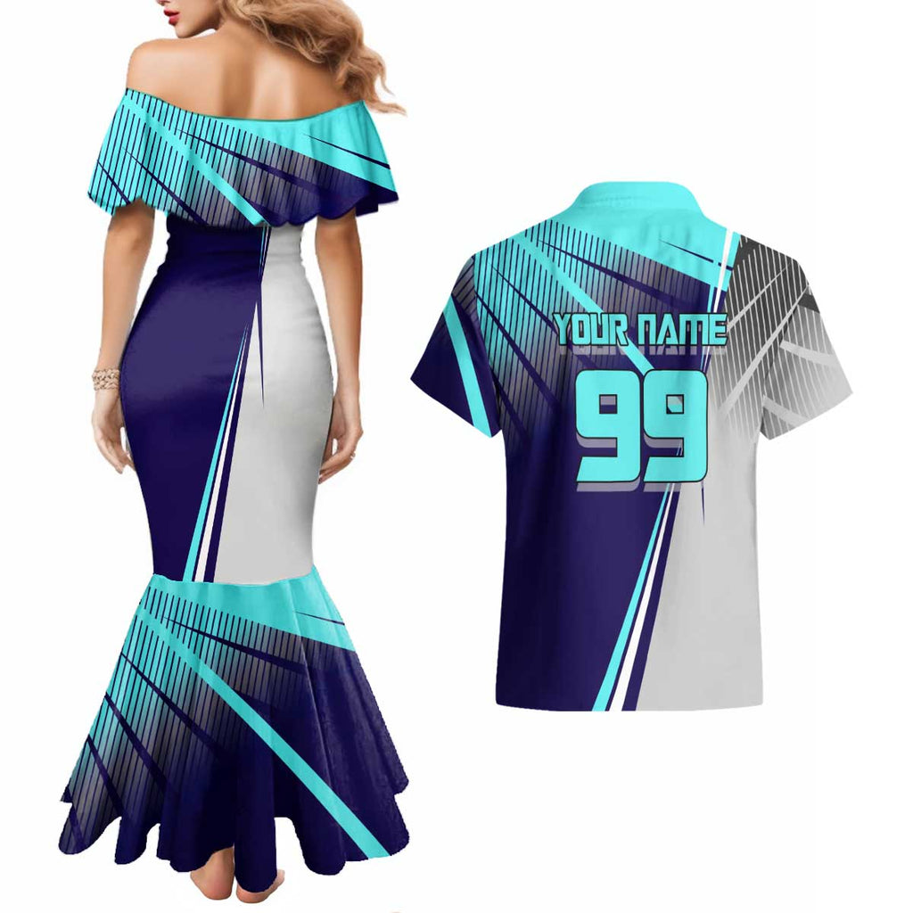 Personalized Miwa Kasumi Jujutsu Kaisen Couples Matching Mermaid Dress and Hawaiian Shirt with Light Blue Accents and Action Pose