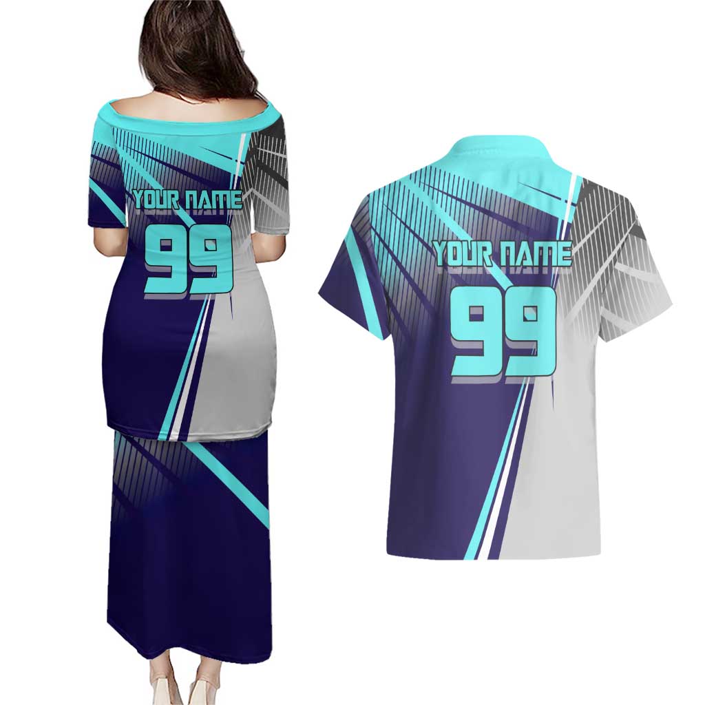 Personalized Miwa Kasumi Jujutsu Kaisen Couples Matching Puletasi and Hawaiian Shirt with Light Blue Accents and Action Pose