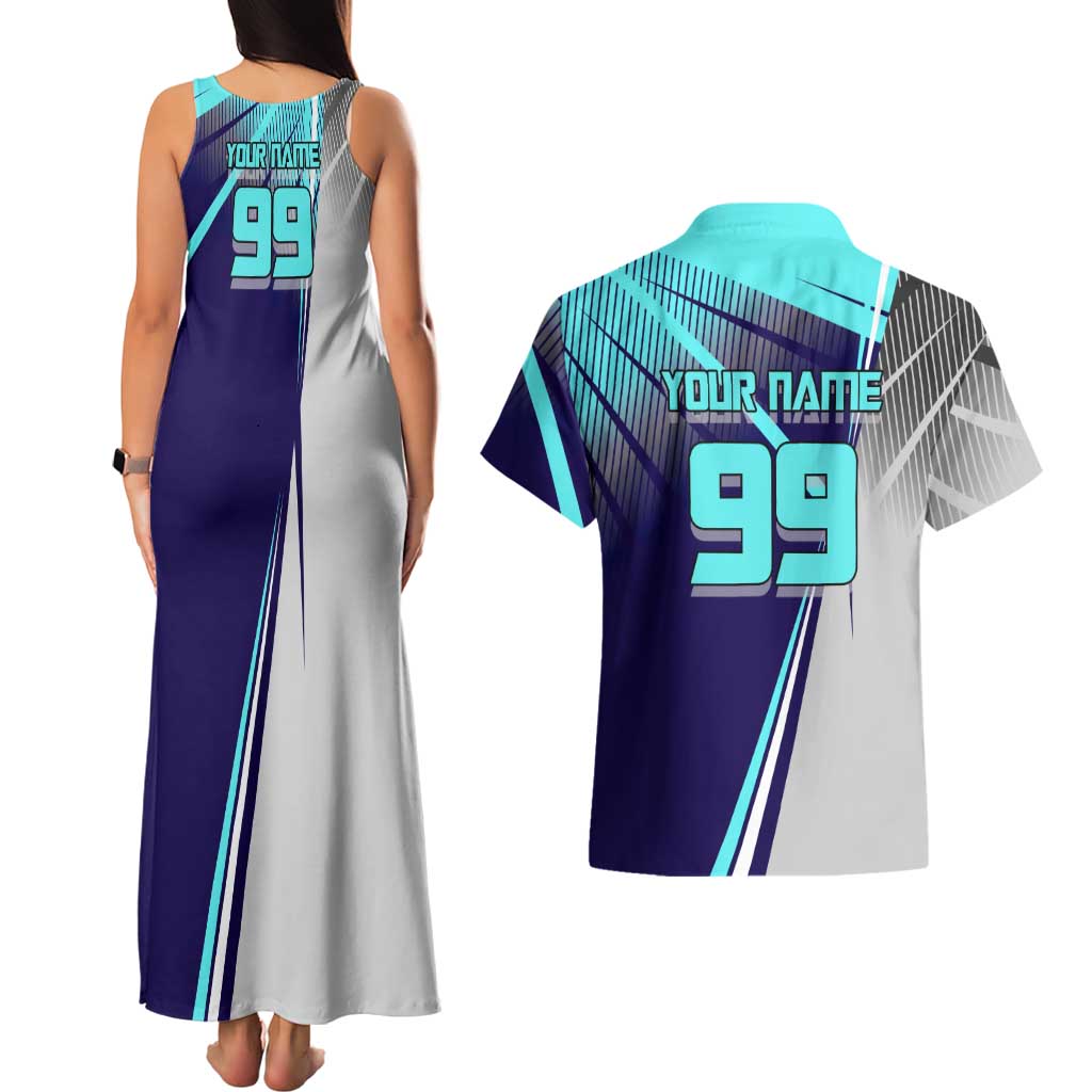 Personalized Miwa Kasumi Jujutsu Kaisen Couples Matching Tank Maxi Dress and Hawaiian Shirt with Light Blue Accents and Action Pose