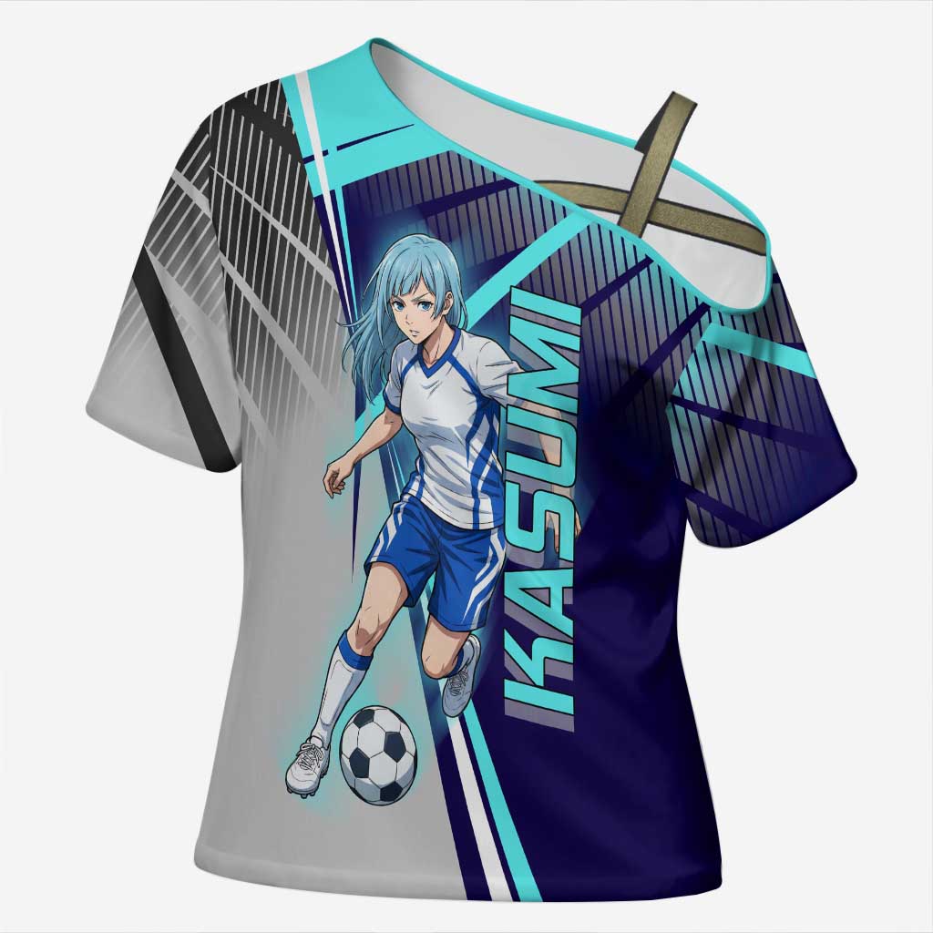 Personalized Miwa Kasumi Jujutsu Kaisen Cross Shoulder Shirt with Light Blue Accents and Action Pose