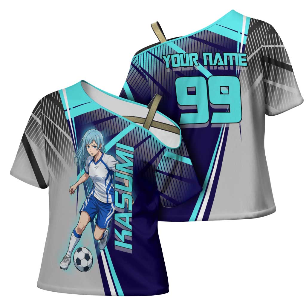 Personalized Miwa Kasumi Jujutsu Kaisen Cross Shoulder Shirt with Light Blue Accents and Action Pose