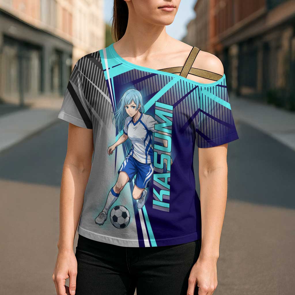 Personalized Miwa Kasumi Jujutsu Kaisen Cross Shoulder Shirt with Light Blue Accents and Action Pose