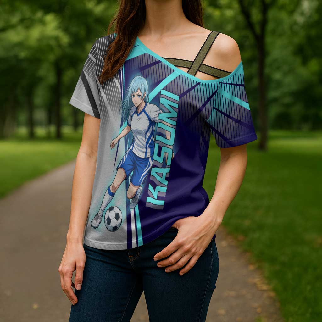 Personalized Miwa Kasumi Jujutsu Kaisen Cross Shoulder Shirt with Light Blue Accents and Action Pose
