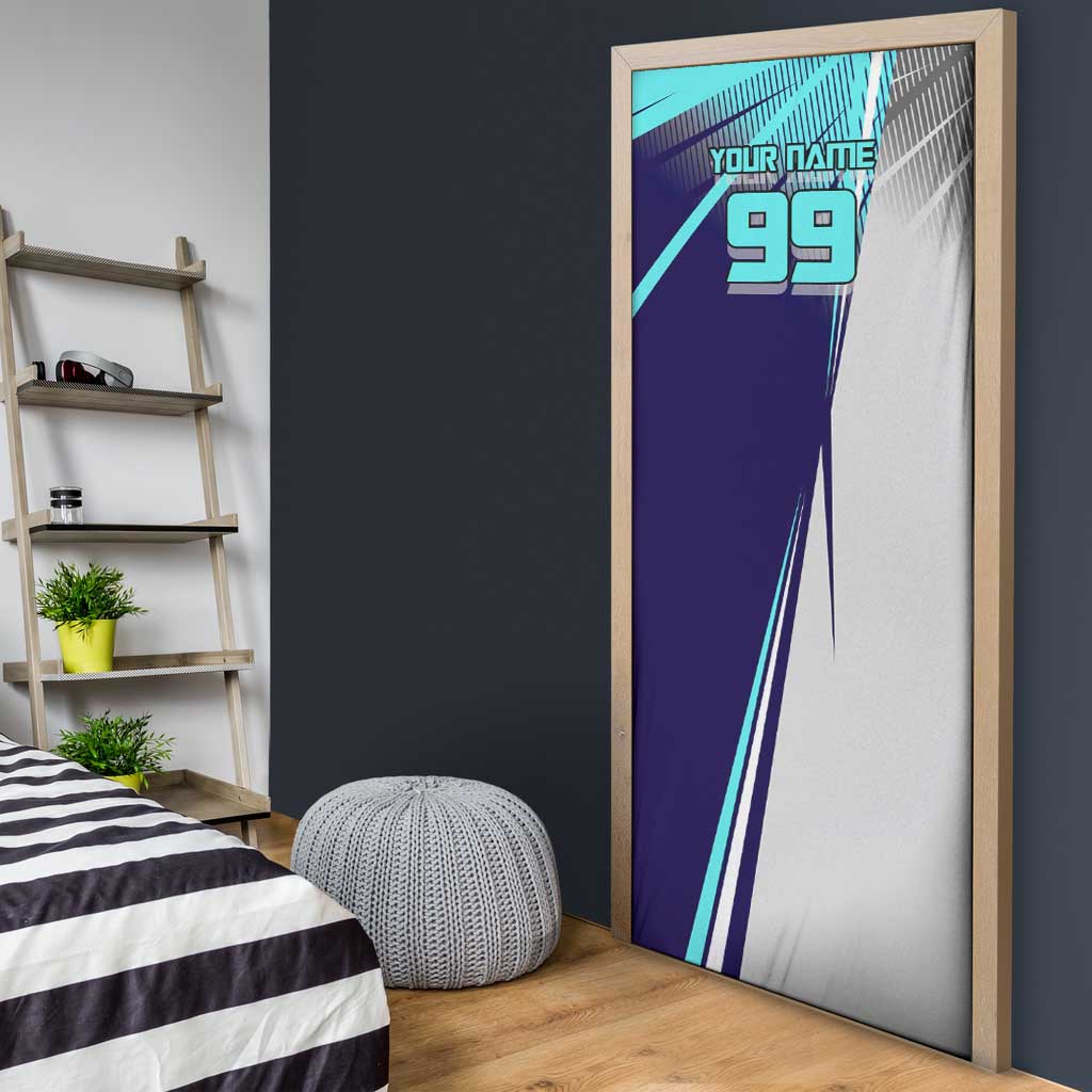 Personalized Miwa Kasumi Jujutsu Kaisen Door Cover with Light Blue Accents and Action Pose
