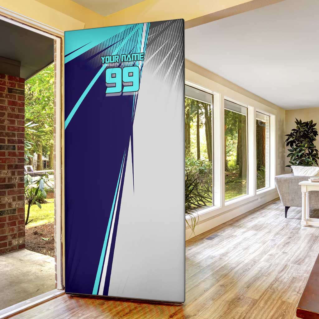 Personalized Miwa Kasumi Jujutsu Kaisen Door Cover with Light Blue Accents and Action Pose