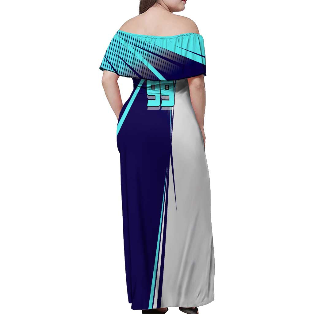 Personalized Miwa Kasumi Jujutsu Kaisen Family Matching Off Shoulder Maxi Dress and Hawaiian Shirt with Light Blue Accents and Action Pose