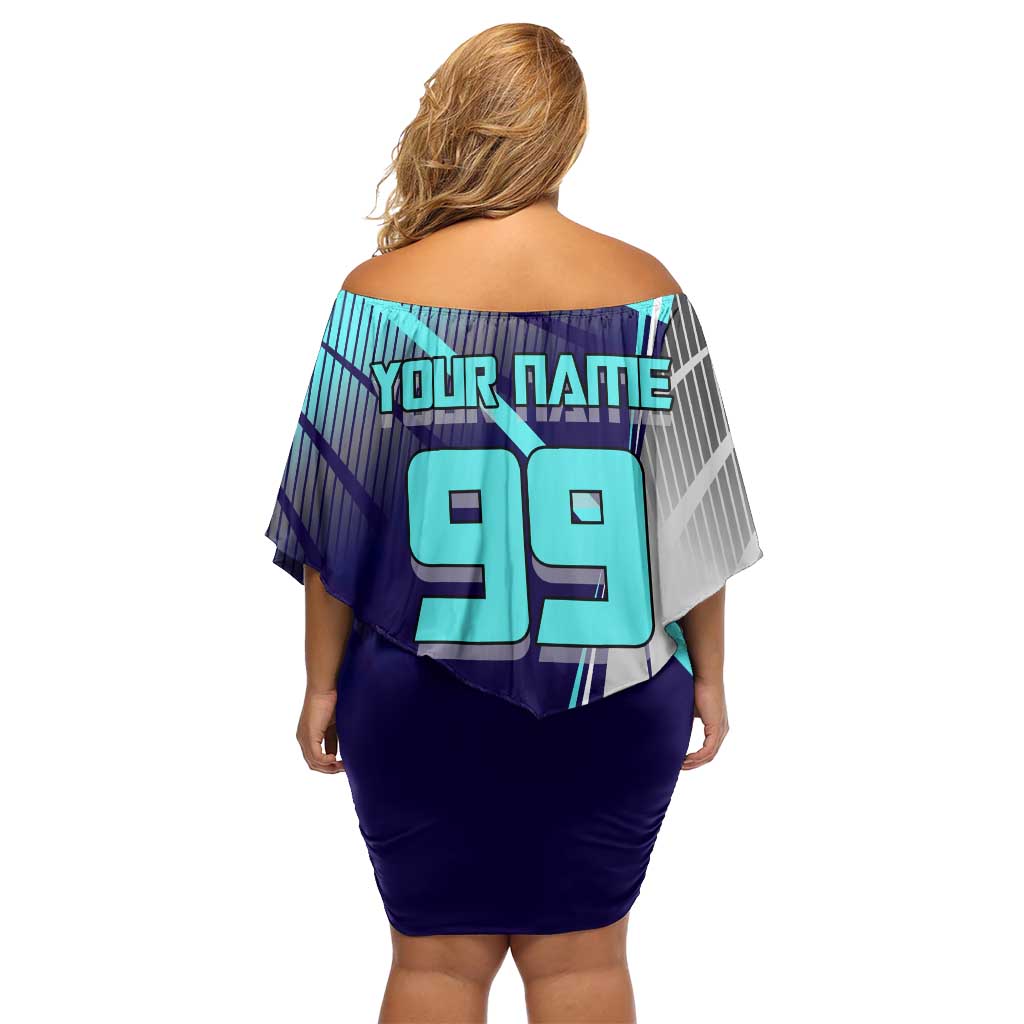 Personalized Miwa Kasumi Jujutsu Kaisen Family Matching Off Shoulder Short Dress and Hawaiian Shirt with Light Blue Accents and Action Pose