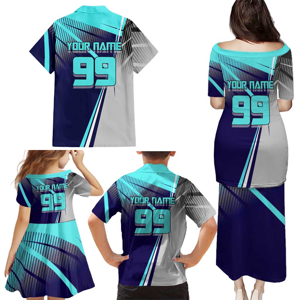Personalized Miwa Kasumi Jujutsu Kaisen Family Matching Puletasi and Hawaiian Shirt with Light Blue Accents and Action Pose