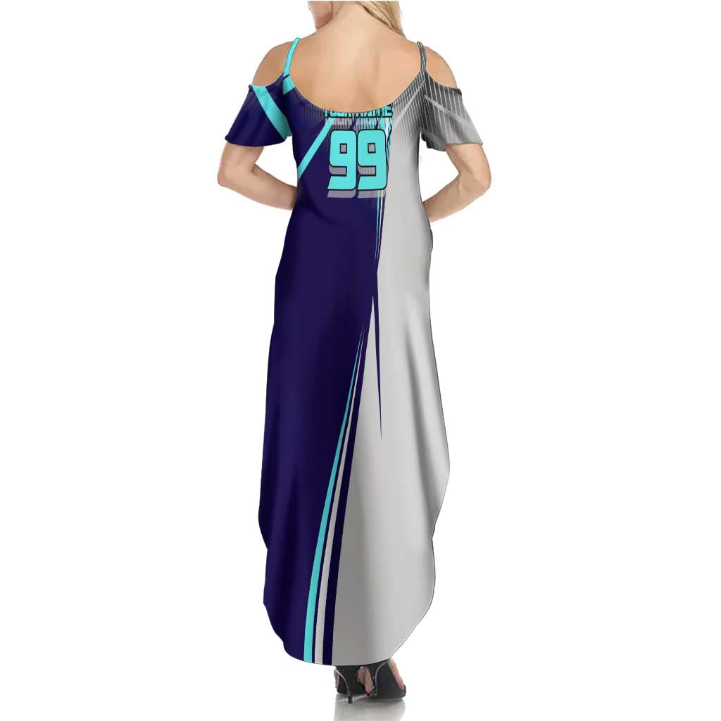 Personalized Miwa Kasumi Jujutsu Kaisen Family Matching Summer Maxi Dress and Hawaiian Shirt with Light Blue Accents and Action Pose