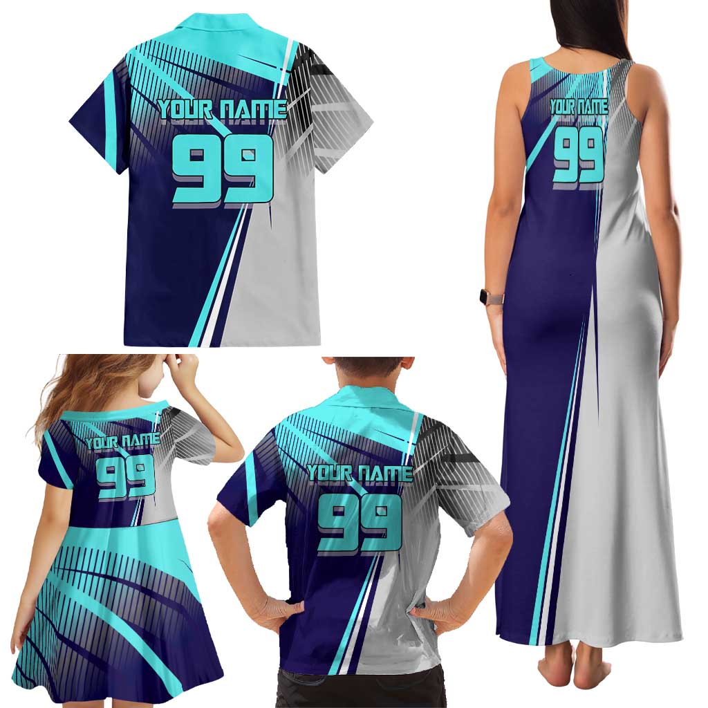 Personalized Miwa Kasumi Jujutsu Kaisen Family Matching Tank Maxi Dress and Hawaiian Shirt with Light Blue Accents and Action Pose
