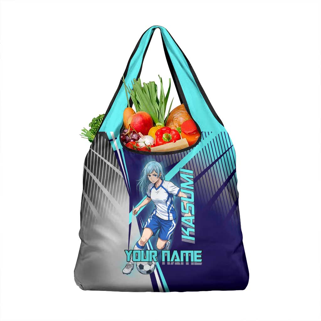 Personalized Miwa Kasumi Jujutsu Kaisen Grocery Bag with Light Blue Accents and Action Pose