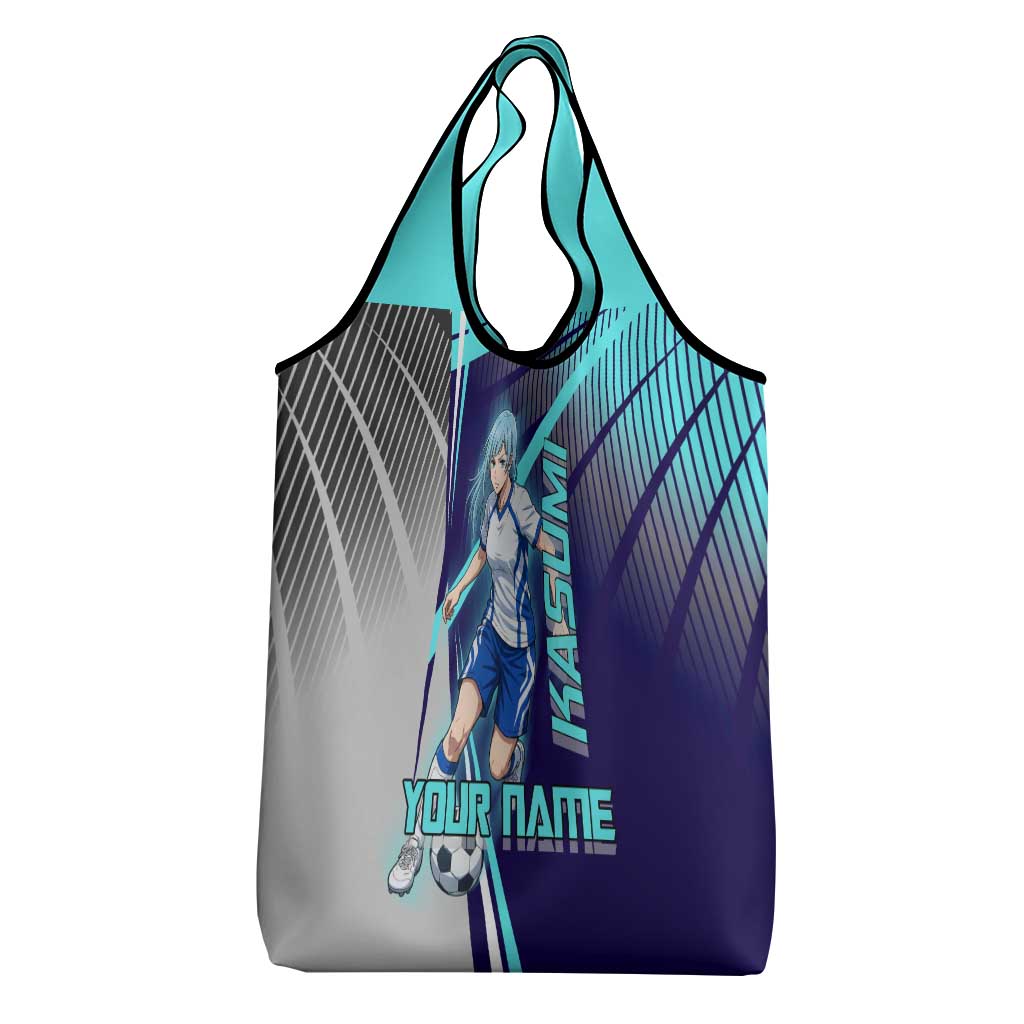 Personalized Miwa Kasumi Jujutsu Kaisen Grocery Bag with Light Blue Accents and Action Pose
