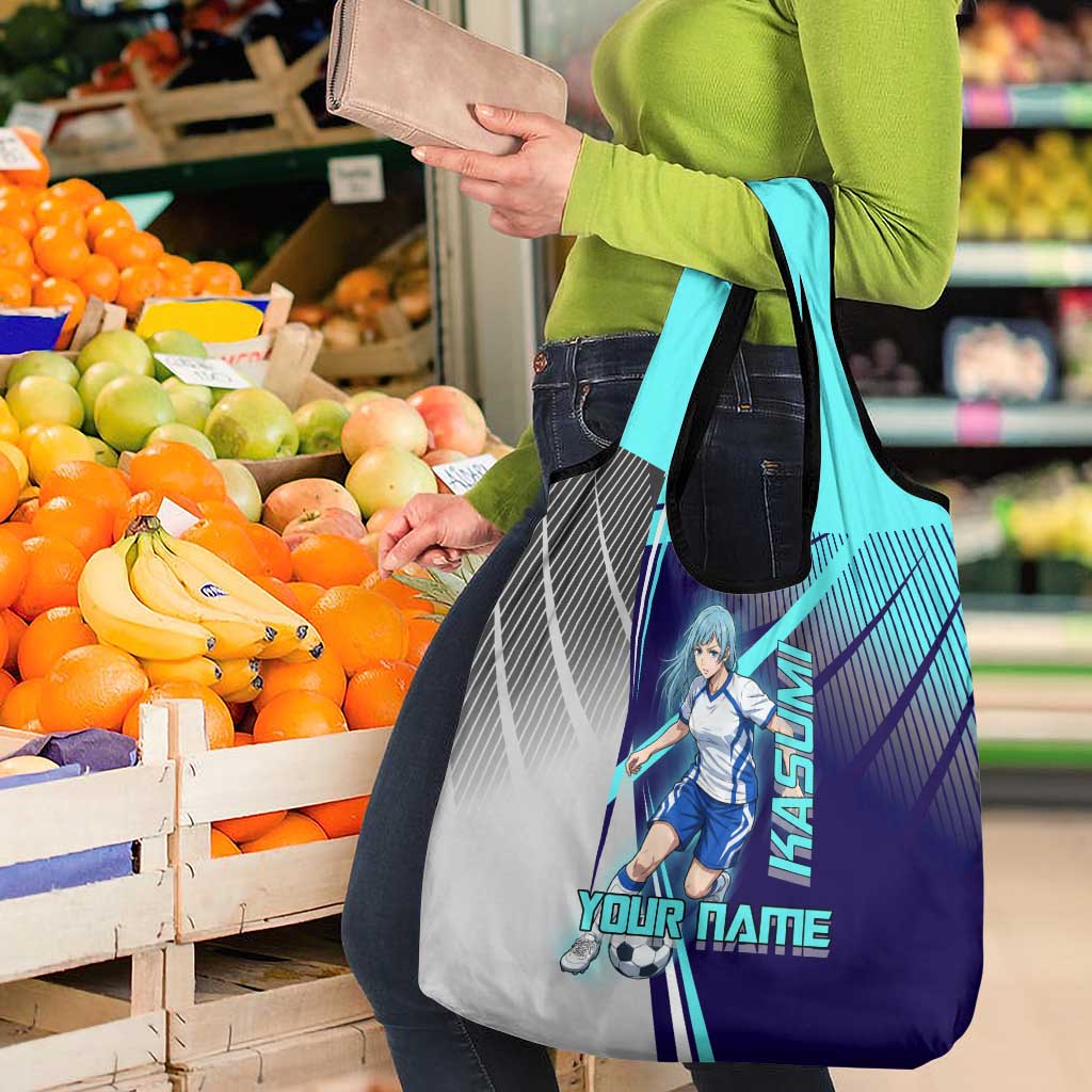 Personalized Miwa Kasumi Jujutsu Kaisen Grocery Bag with Light Blue Accents and Action Pose