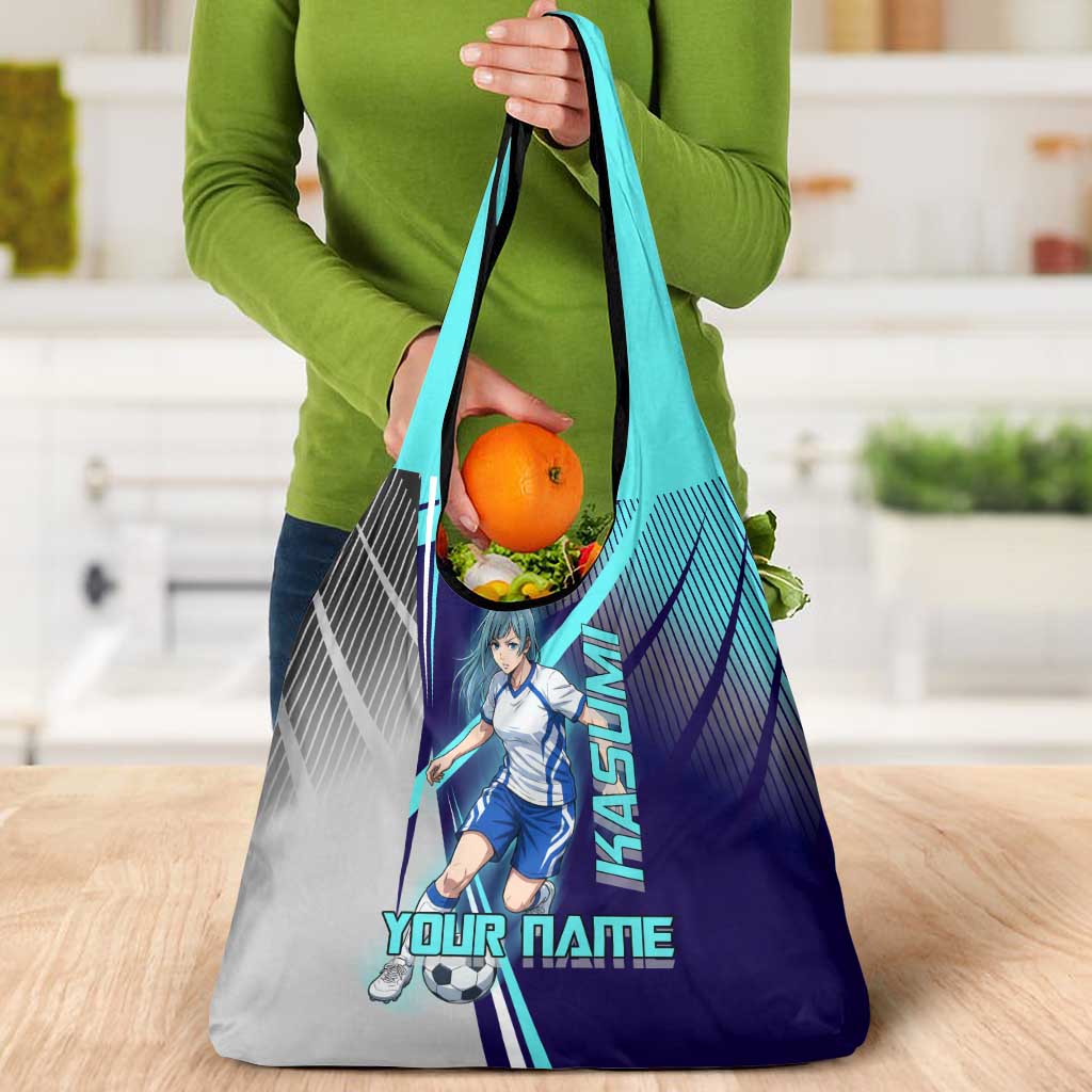 Personalized Miwa Kasumi Jujutsu Kaisen Grocery Bag with Light Blue Accents and Action Pose