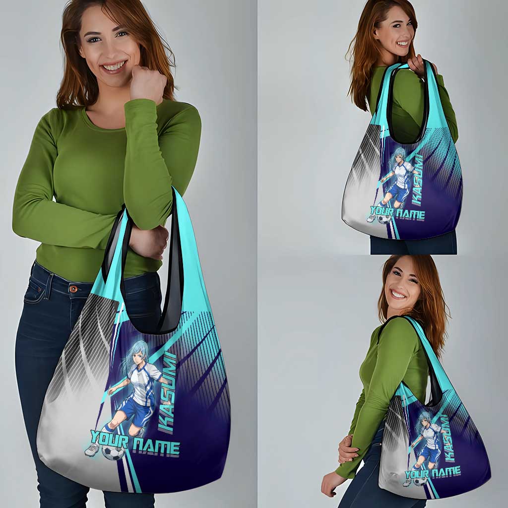 Personalized Miwa Kasumi Jujutsu Kaisen Grocery Bag with Light Blue Accents and Action Pose