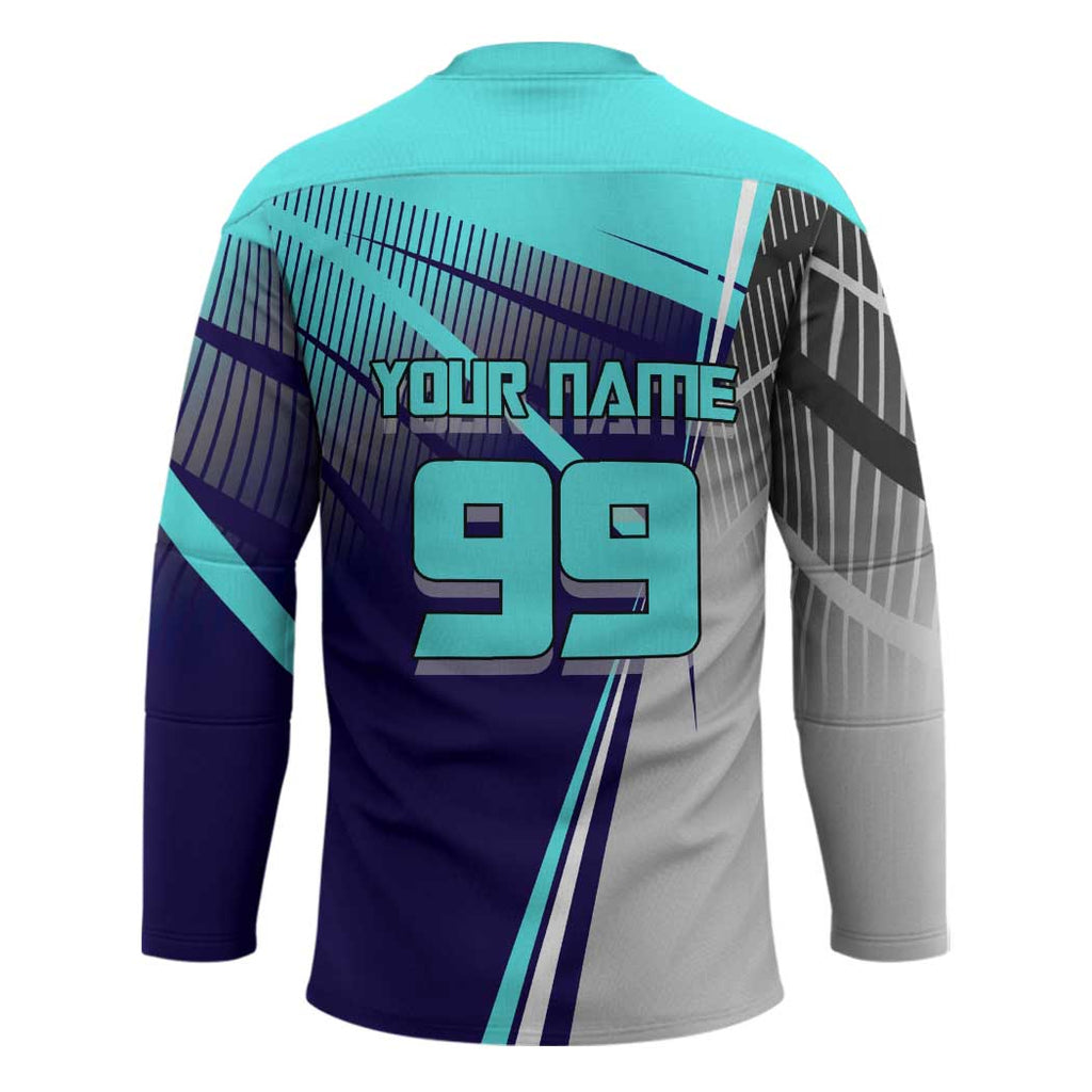 Personalized Miwa Kasumi Jujutsu Kaisen Hockey Jersey with Light Blue Accents and Action Pose