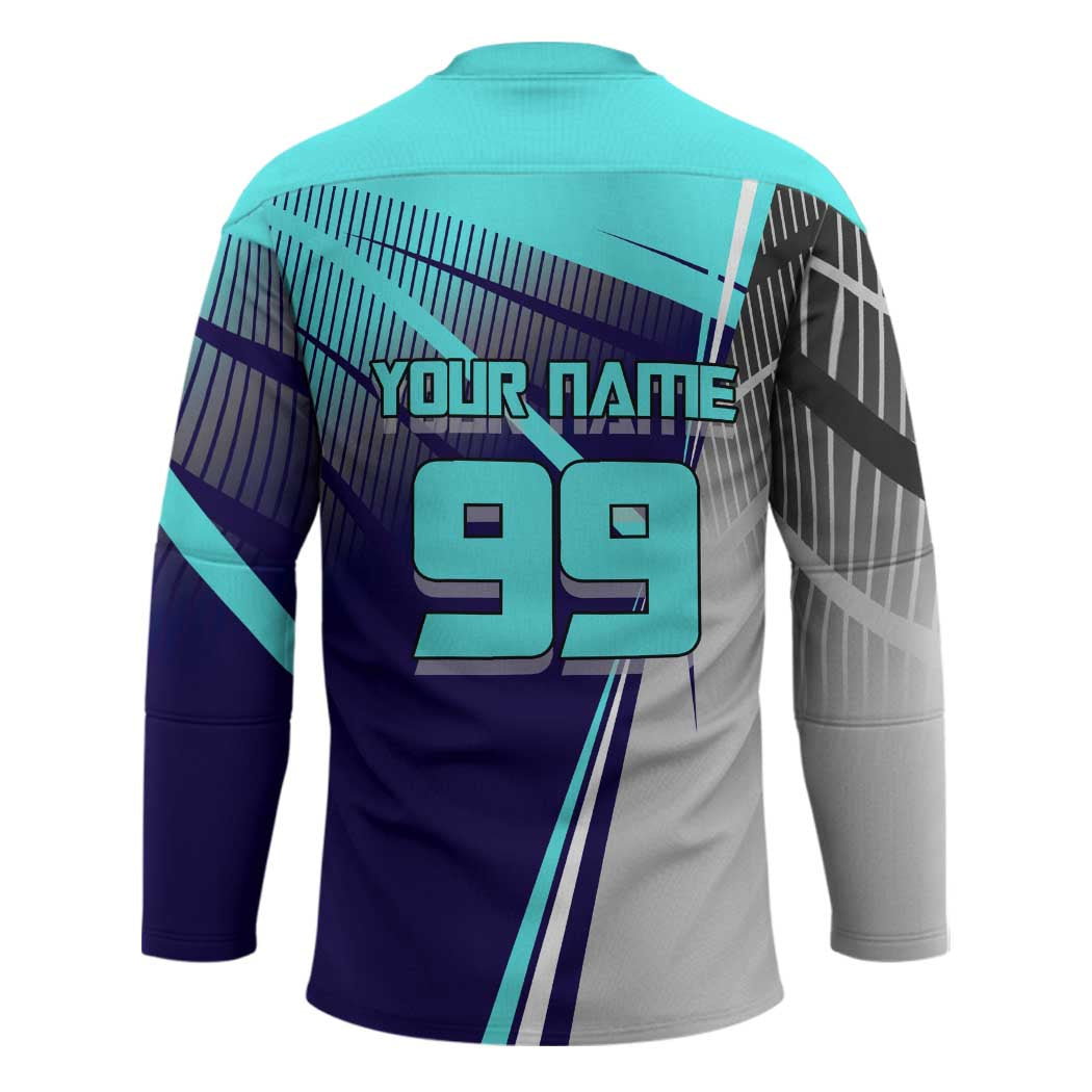 Personalized Miwa Kasumi Jujutsu Kaisen Hockey Jersey with Light Blue Accents and Action Pose