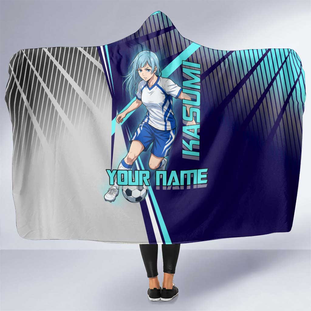 Personalized Miwa Kasumi Jujutsu Kaisen Hooded Blanket with Light Blue Accents and Action Pose