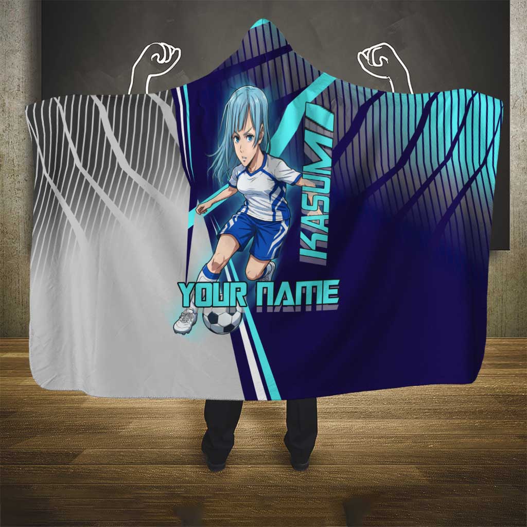 Personalized Miwa Kasumi Jujutsu Kaisen Hooded Blanket with Light Blue Accents and Action Pose