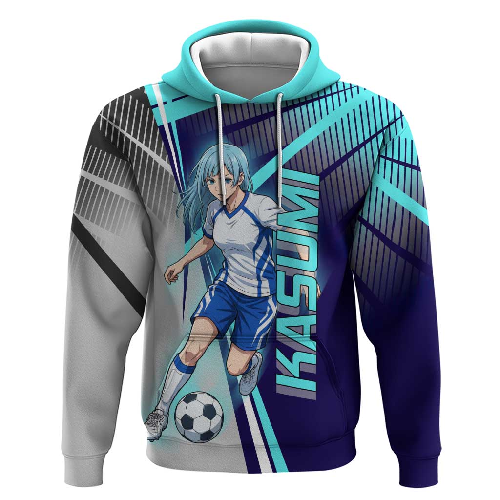 Personalized Miwa Kasumi Jujutsu Kaisen Hoodie with Light Blue Accents and Action Pose