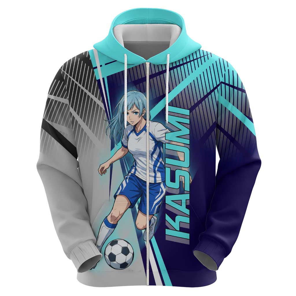 Personalized Miwa Kasumi Jujutsu Kaisen Hoodie with Light Blue Accents and Action Pose