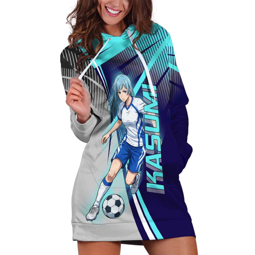 Personalized Miwa Kasumi Jujutsu Kaisen Hoodie Dress with Light Blue Accents and Action Pose