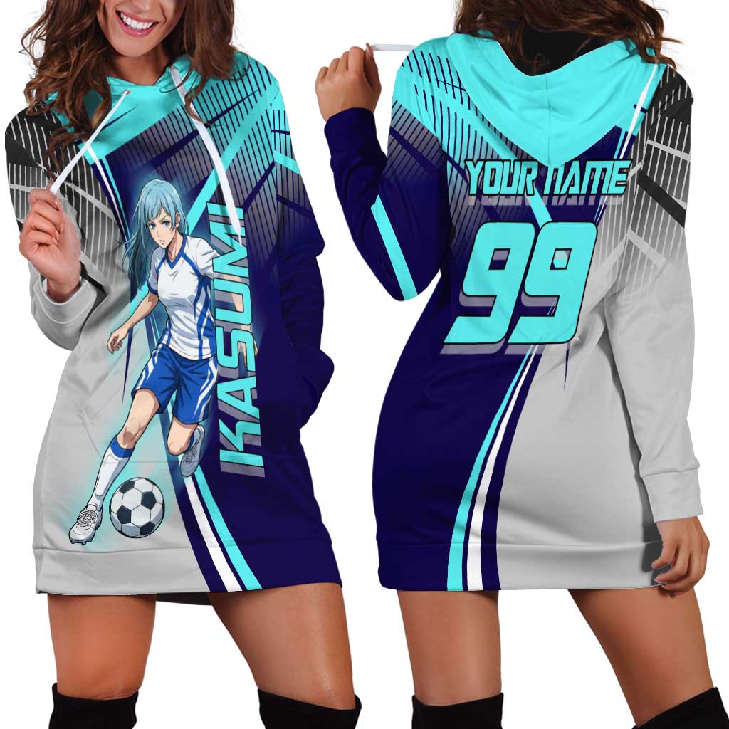 Personalized Miwa Kasumi Jujutsu Kaisen Hoodie Dress with Light Blue Accents and Action Pose