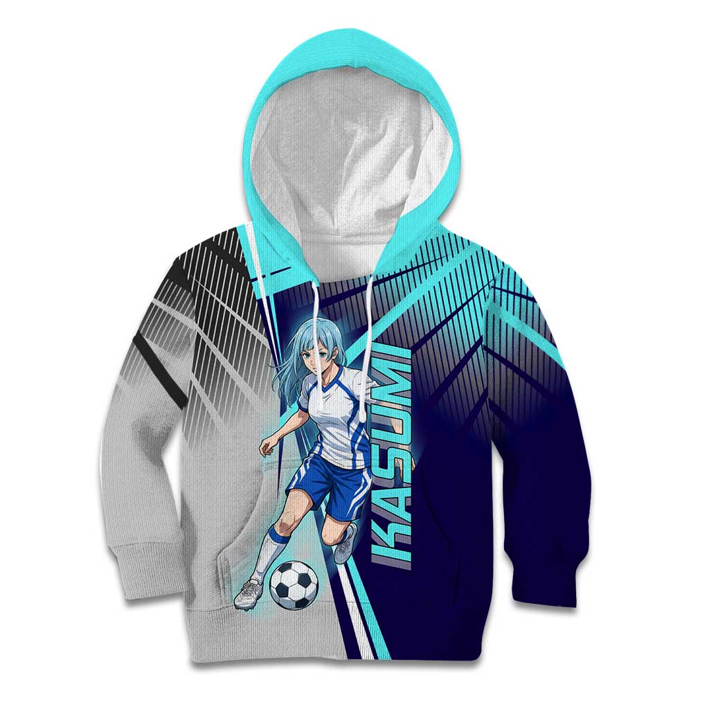 Personalized Miwa Kasumi Jujutsu Kaisen Kid Hoodie with Light Blue Accents and Action Pose