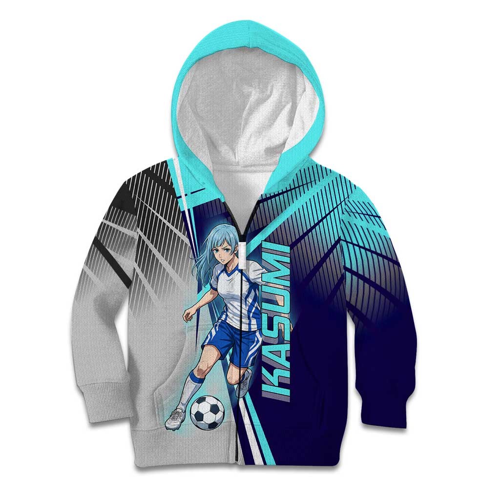 Personalized Miwa Kasumi Jujutsu Kaisen Kid Hoodie with Light Blue Accents and Action Pose