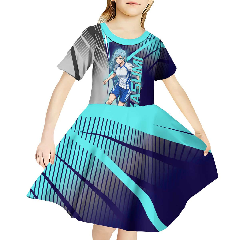 Personalized Miwa Kasumi Jujutsu Kaisen Kid Short Sleeve Dress with Light Blue Accents and Action Pose