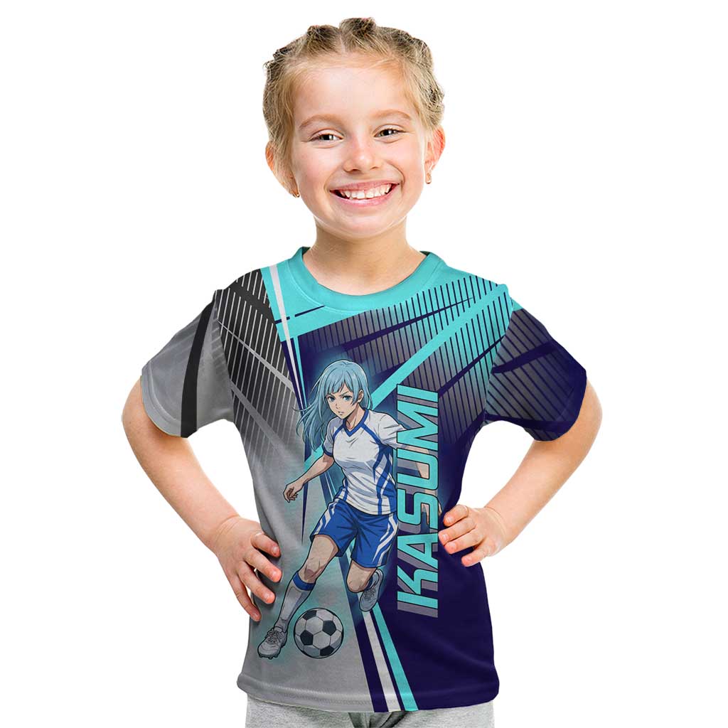 Personalized Miwa Kasumi Jujutsu Kaisen Kid T Shirt with Light Blue Accents and Action Pose