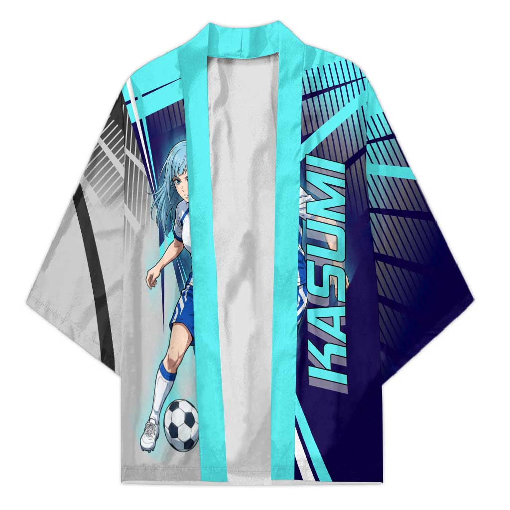 Personalized Miwa Kasumi Jujutsu Kaisen Kimono with Light Blue Accents and Action Pose