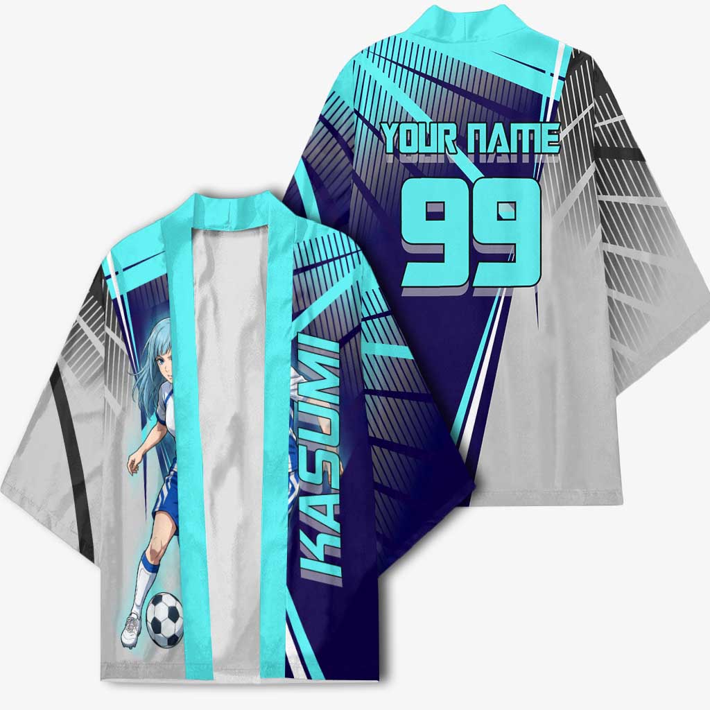 Personalized Miwa Kasumi Jujutsu Kaisen Kimono with Light Blue Accents and Action Pose