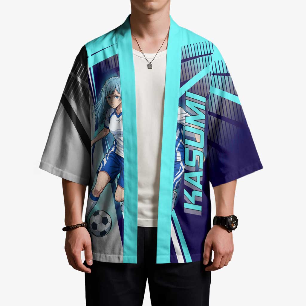 Personalized Miwa Kasumi Jujutsu Kaisen Kimono with Light Blue Accents and Action Pose