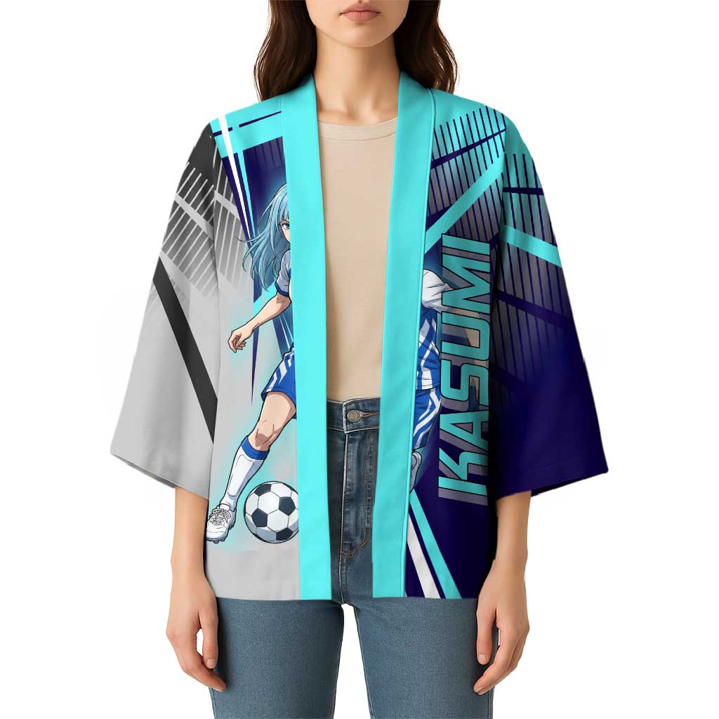 Personalized Miwa Kasumi Jujutsu Kaisen Kimono with Light Blue Accents and Action Pose