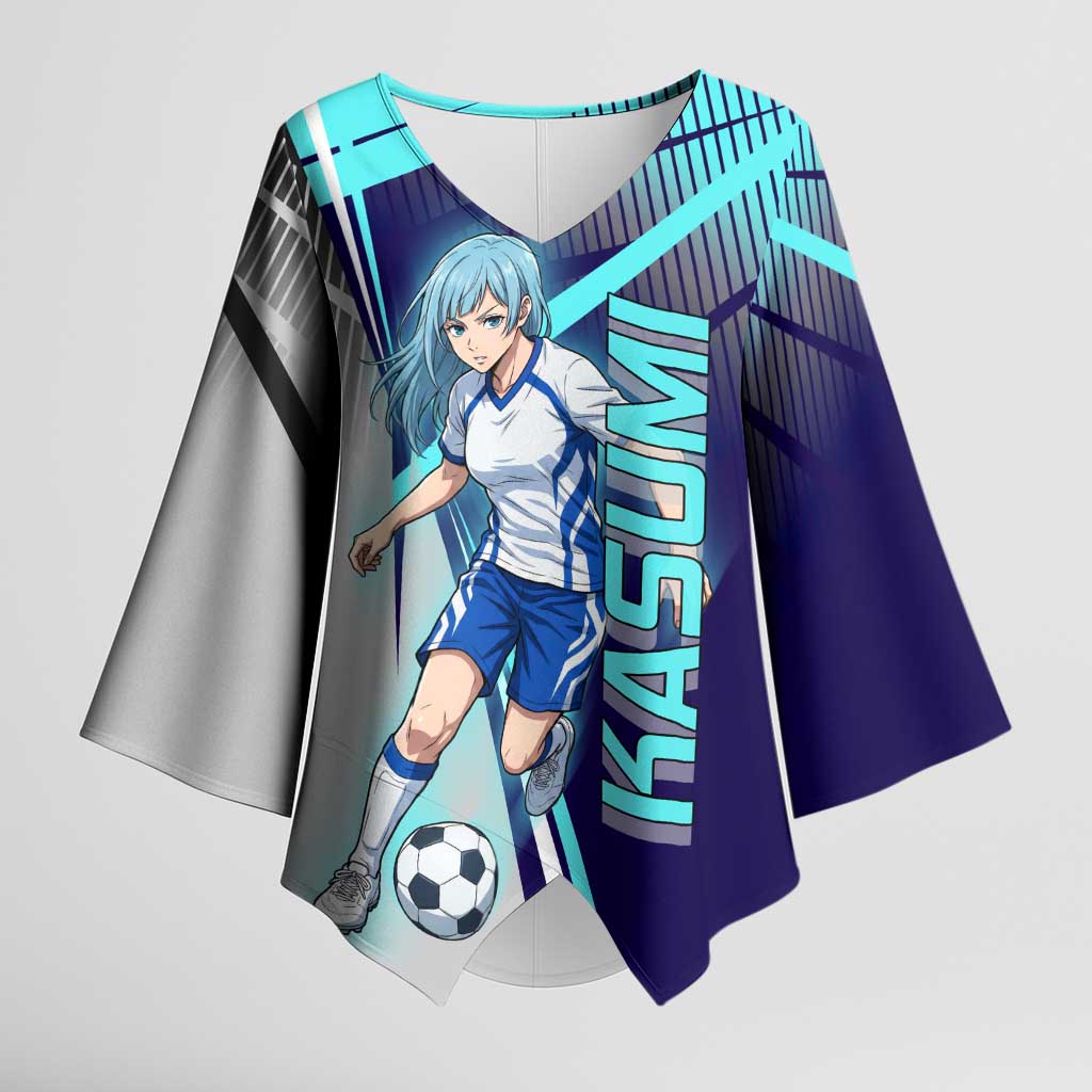 Personalized Miwa Kasumi Jujutsu Kaisen Kimono Sleeve Blouse with Light Blue Accents and Action Pose