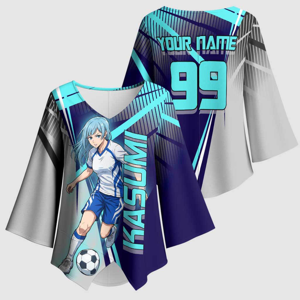 Personalized Miwa Kasumi Jujutsu Kaisen Kimono Sleeve Blouse with Light Blue Accents and Action Pose