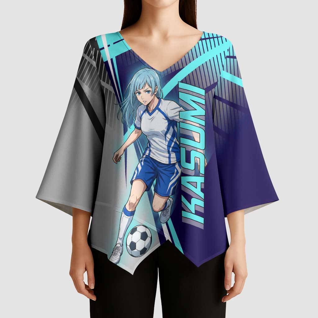 Personalized Miwa Kasumi Jujutsu Kaisen Kimono Sleeve Blouse with Light Blue Accents and Action Pose