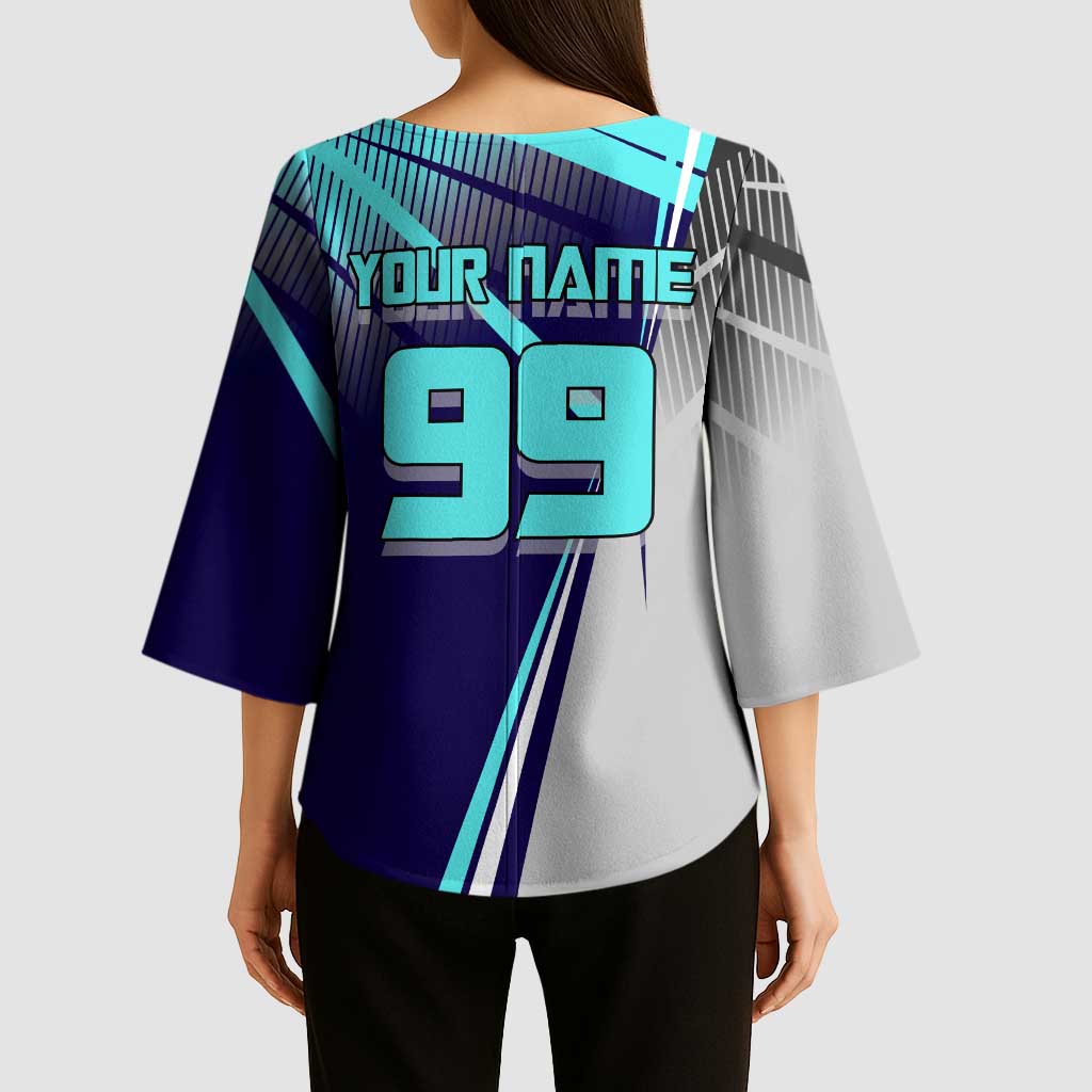 Personalized Miwa Kasumi Jujutsu Kaisen Kimono Sleeve Blouse with Light Blue Accents and Action Pose