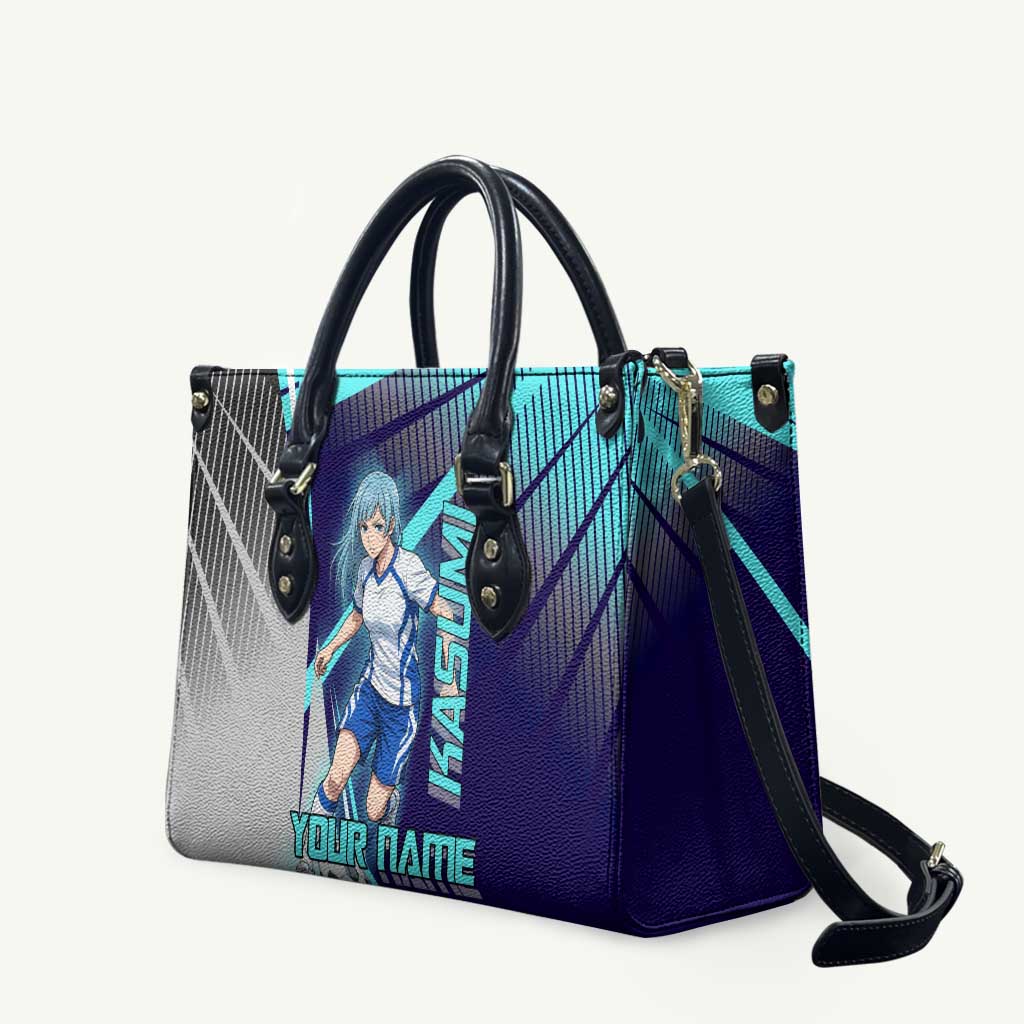 Personalized Miwa Kasumi Jujutsu Kaisen Leather Bag with Light Blue Accents and Action Pose