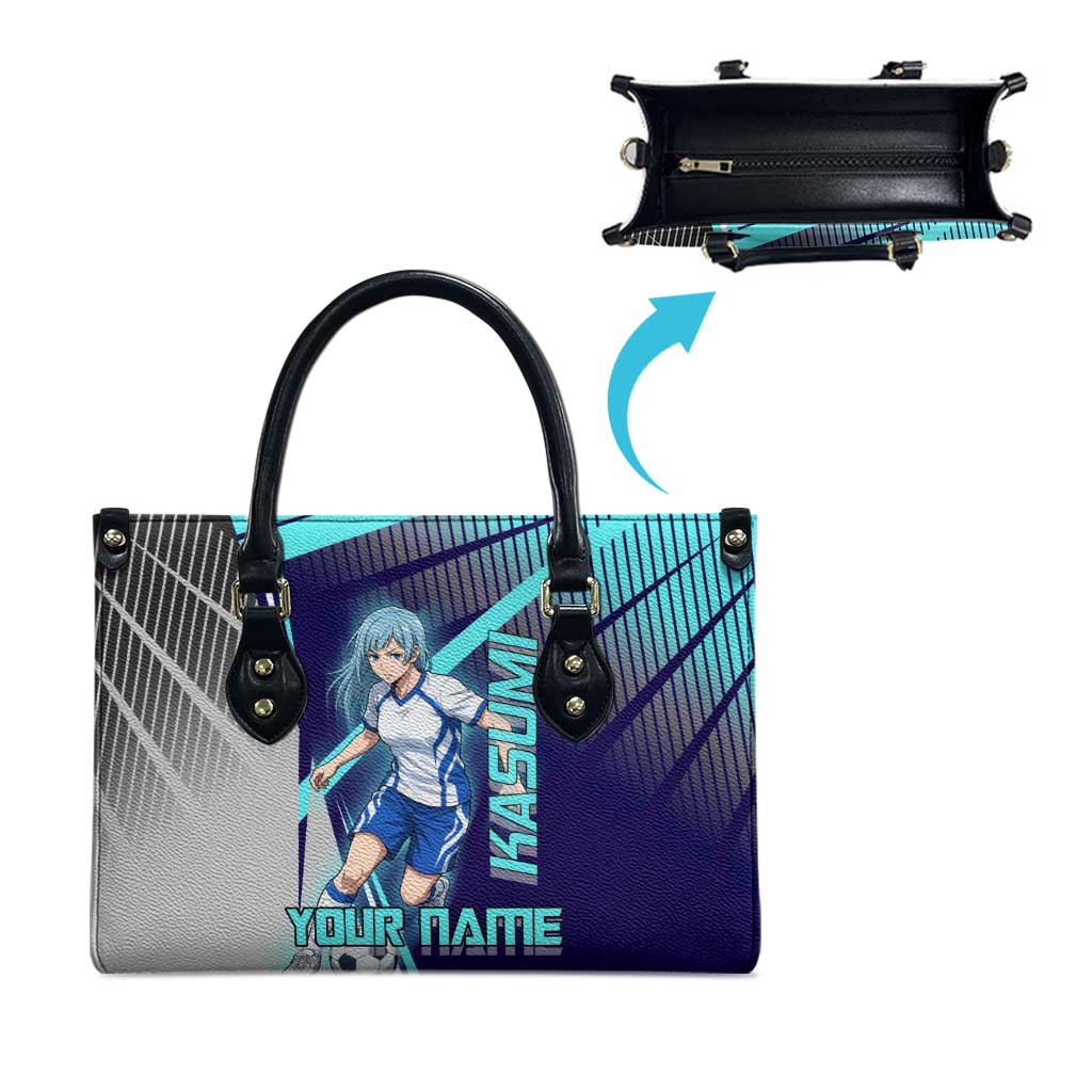 Personalized Miwa Kasumi Jujutsu Kaisen Leather Bag with Light Blue Accents and Action Pose