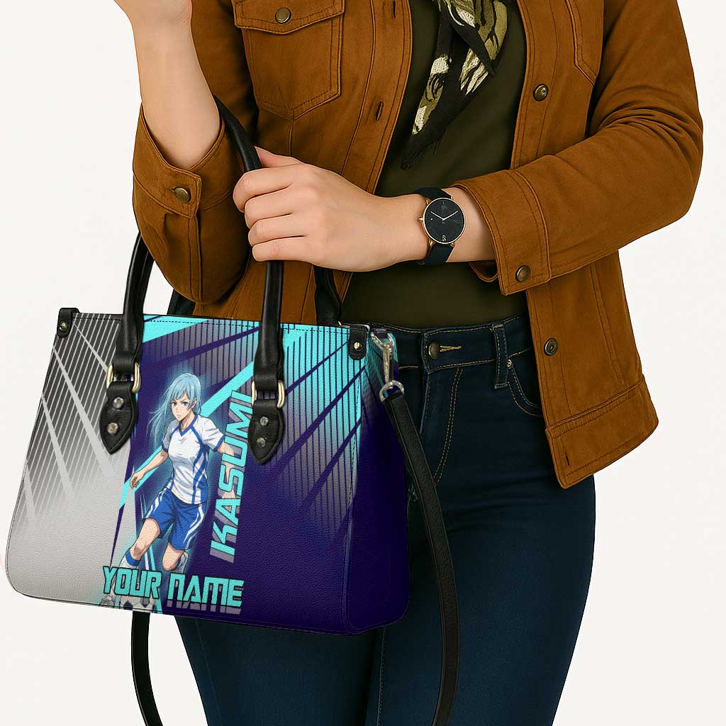 Personalized Miwa Kasumi Jujutsu Kaisen Leather Bag with Light Blue Accents and Action Pose