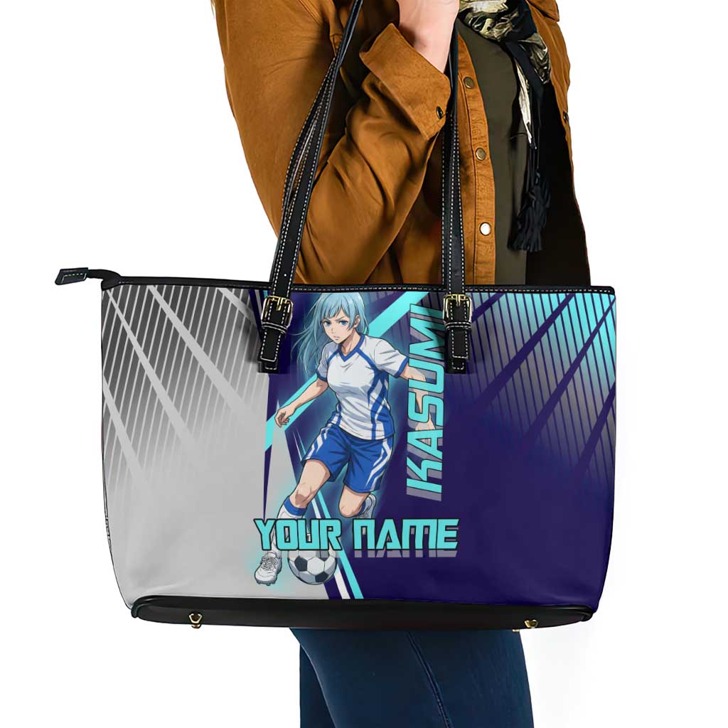Personalized Miwa Kasumi Jujutsu Kaisen Leather Tote Bag with Light Blue Accents and Action Pose