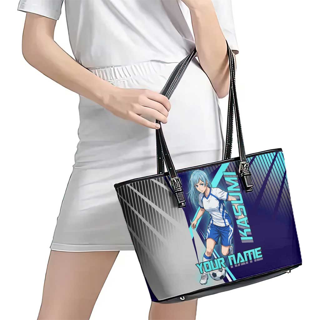 Personalized Miwa Kasumi Jujutsu Kaisen Leather Tote Bag with Light Blue Accents and Action Pose