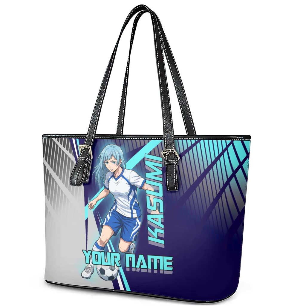 Personalized Miwa Kasumi Jujutsu Kaisen Leather Tote Bag with Light Blue Accents and Action Pose