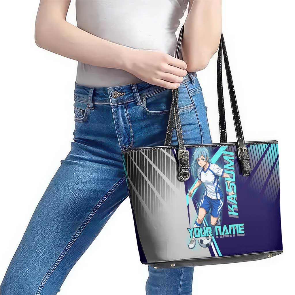 Personalized Miwa Kasumi Jujutsu Kaisen Leather Tote Bag with Light Blue Accents and Action Pose