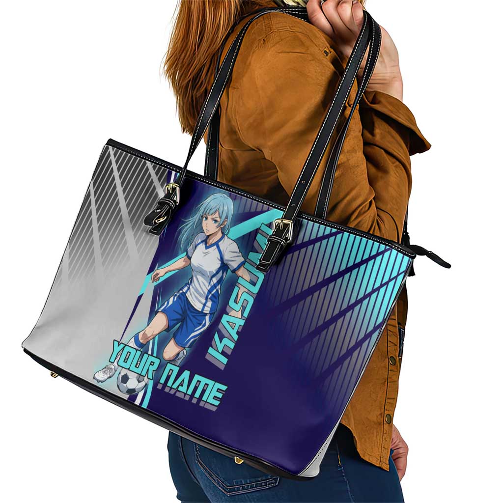 Personalized Miwa Kasumi Jujutsu Kaisen Leather Tote Bag with Light Blue Accents and Action Pose