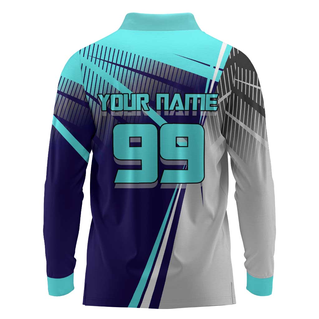 Personalized Miwa Kasumi Jujutsu Kaisen Long Sleeve Polo Shirt with Light Blue Accents and Action Pose